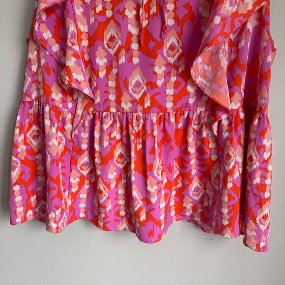 Emily Wonder Top Size 3X Pink Orange Flutter Sleeve Peplum Vivid Colorful Chic - Picture 5 of 12